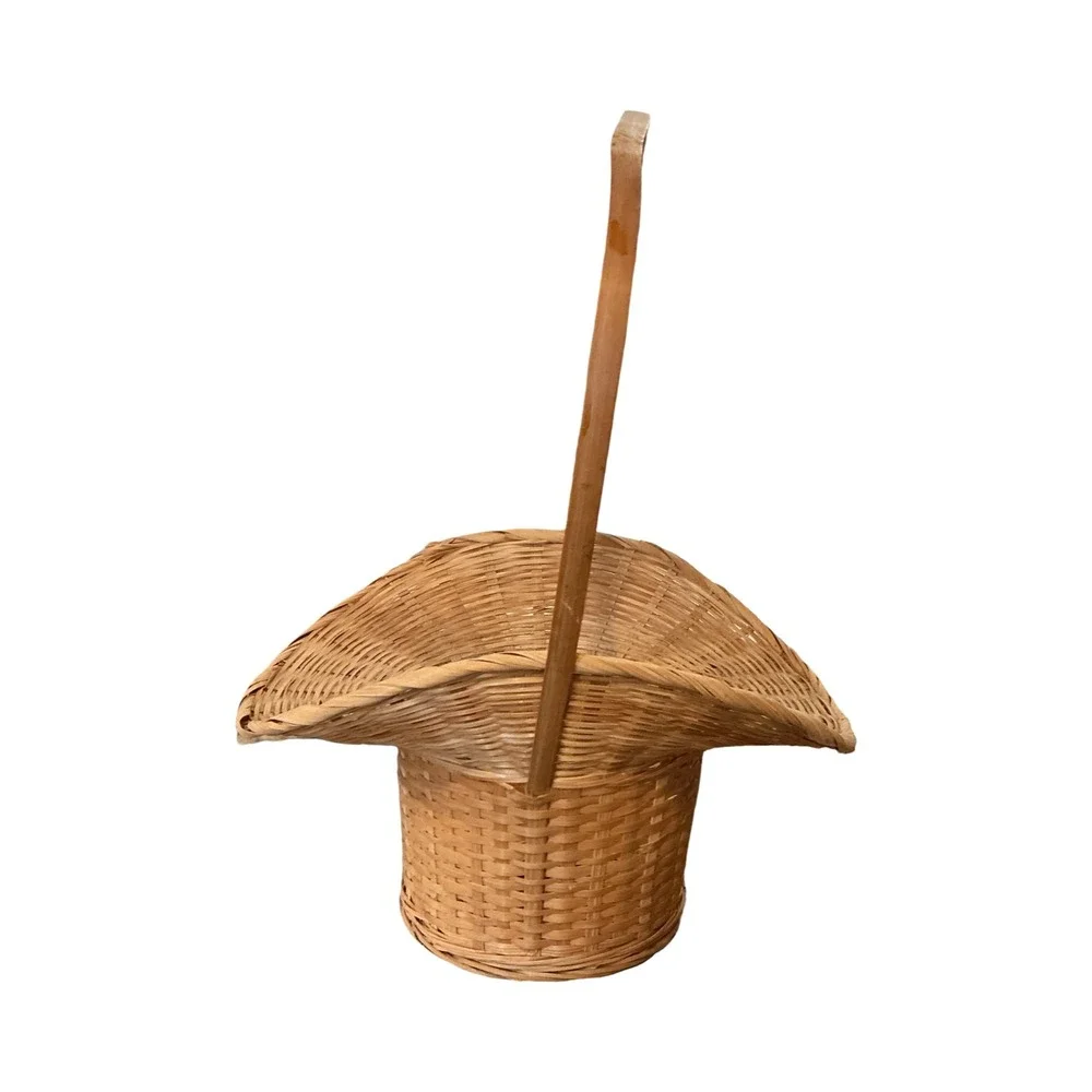 Vintage Woven Wicker Cowboy Hat Basket with Handle Rustic Farmhouse Decor 12in